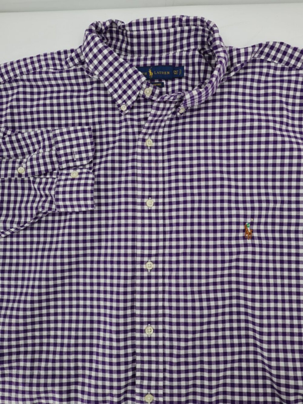 Ralph Lauren Shirt Mens 2XLT Stretch Oxford Check Long Sleeve Flesh pony purple